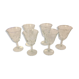 Set of six engraved wine glasses