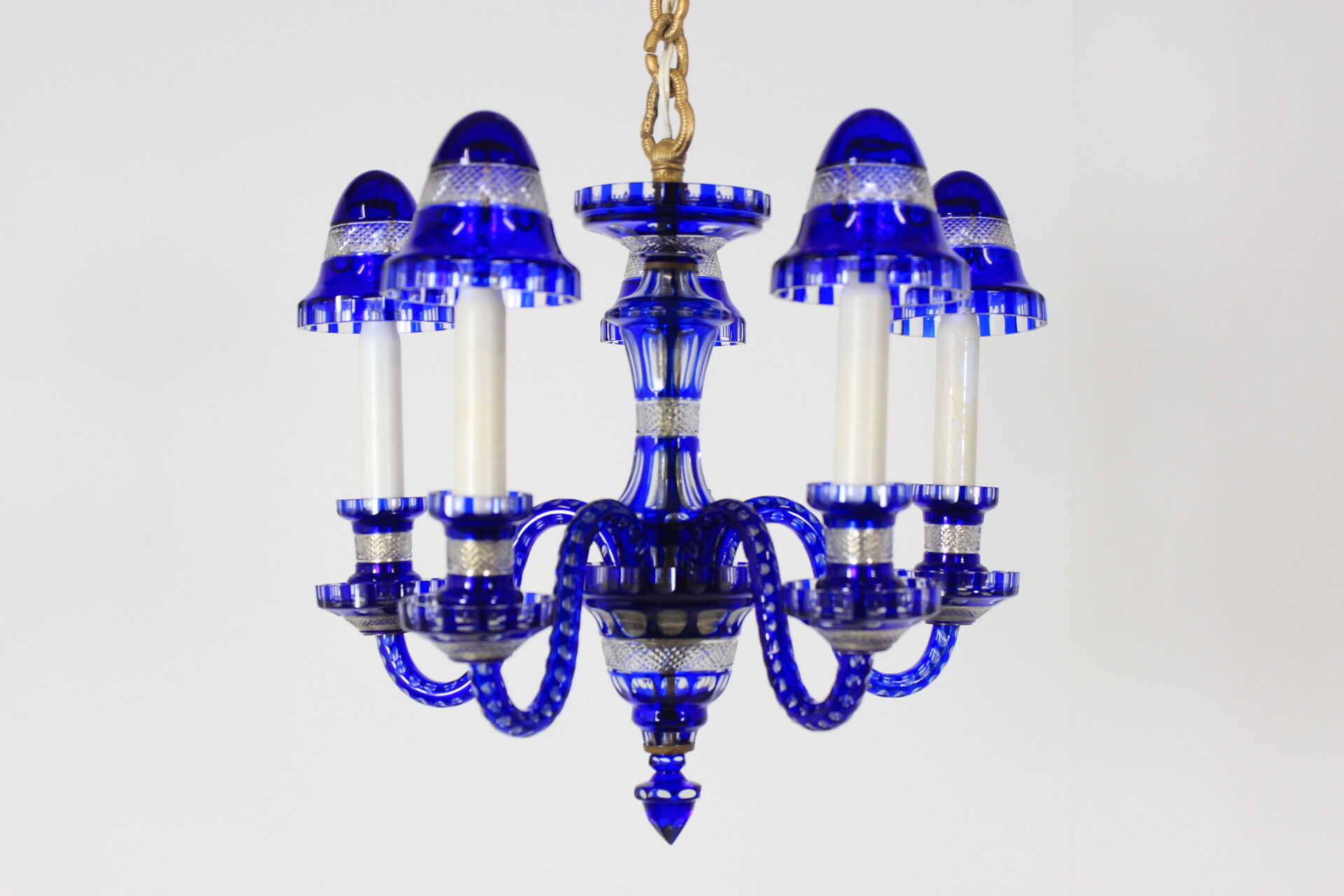 1940s Blue All Glass Chandelier, Czechoslovakia