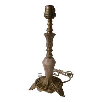 Ancien pied de lampe en pierre marbre onyx et bronze 25 cm déco bureau salon