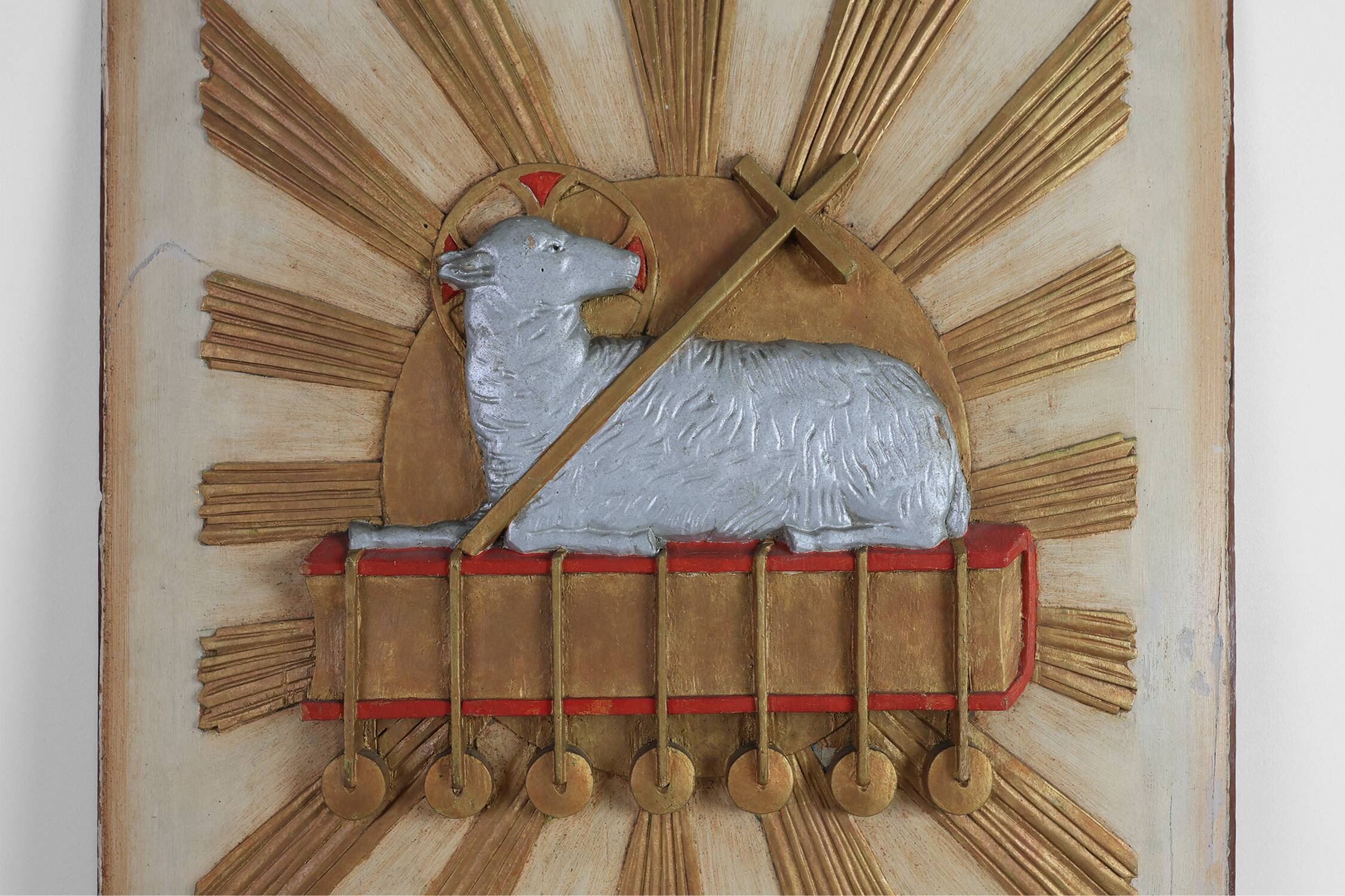 19th Century Religious Carved Wooden Agnus Dei Panel, France