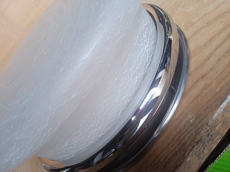 Large vintage chrome and glass ceiling light 1970