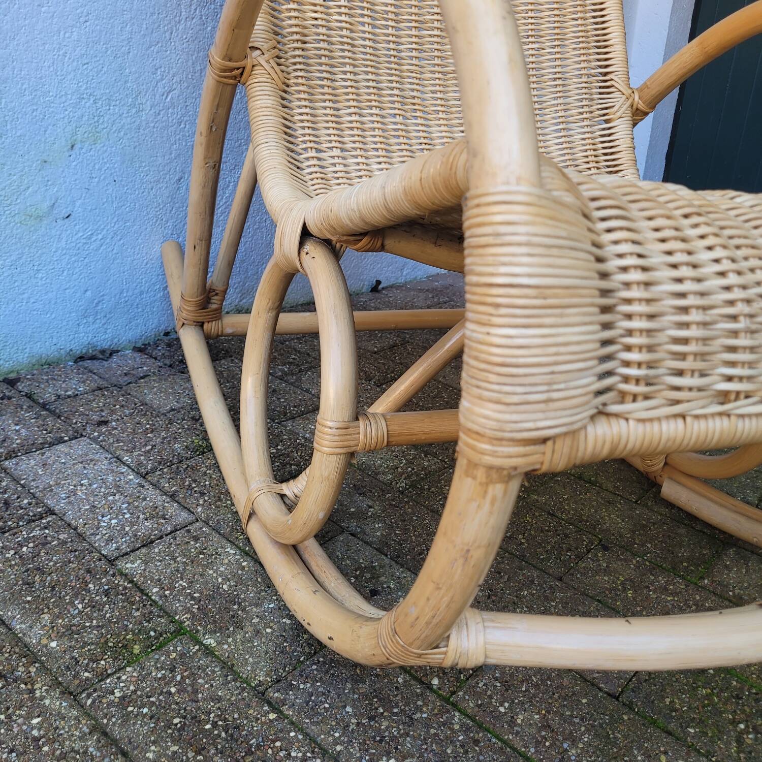 Rattan and bamboo rocking chair — Vintage bohemian style, 1970s