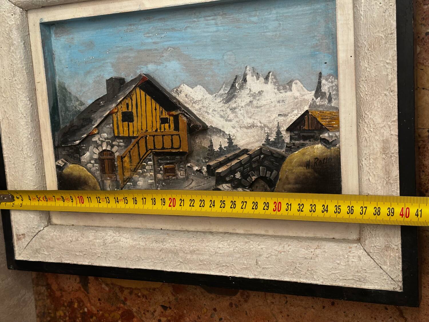 Alpine Table Vintage 1950s Carved and Painted Wood Signed W. Rosso