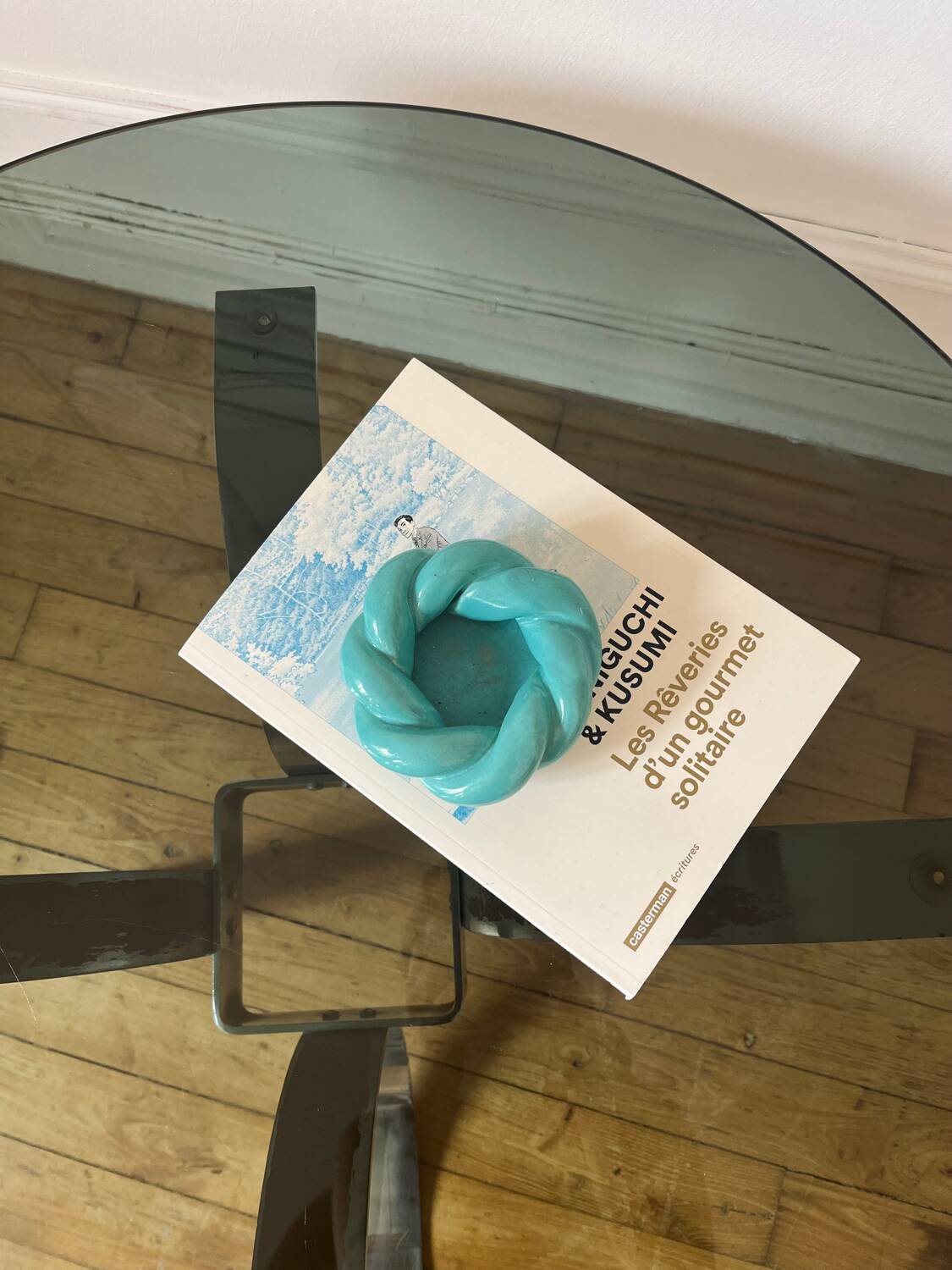 Round smoked glass coffee table from the 70s