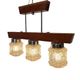 Mid-century pendant lamp with wooden frame and three pressed glass shades,