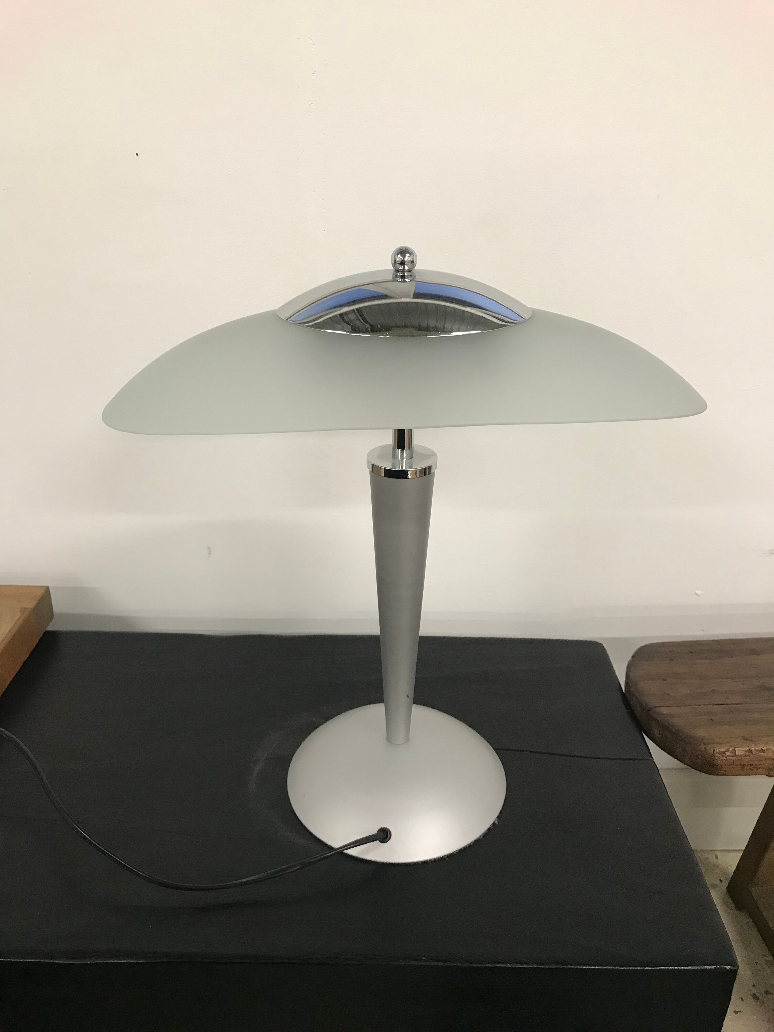 Gray lamp with oval frosted glass lampshade