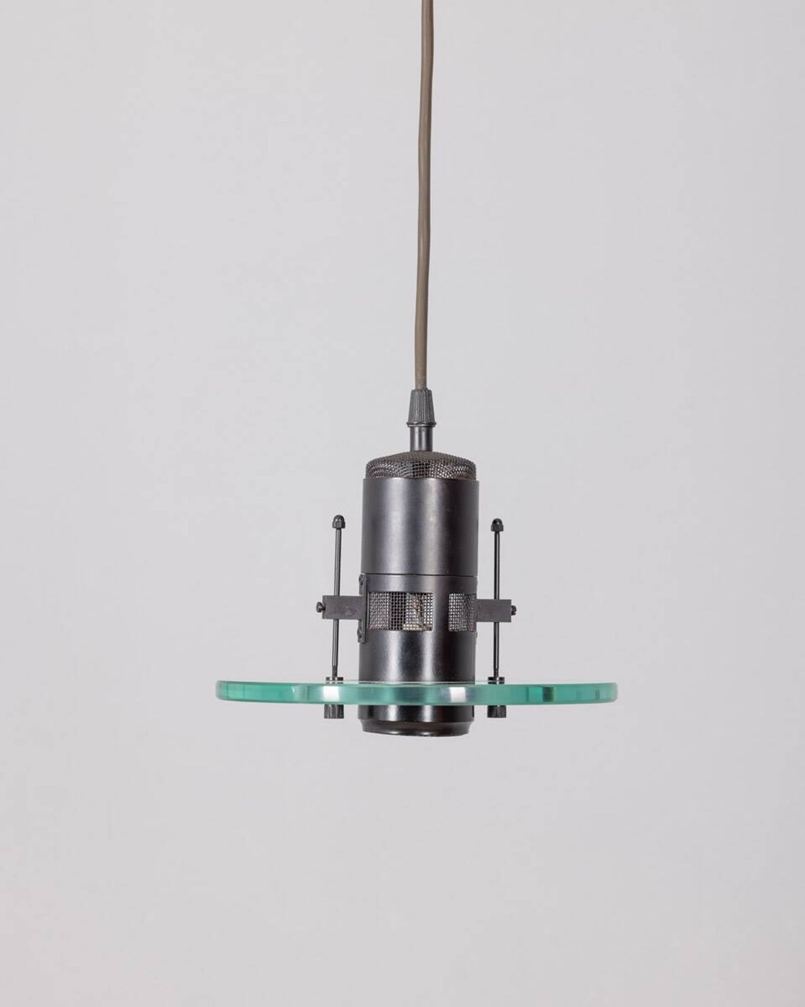 Vintage pendant lamp 80s metal and glass minimalist italian design