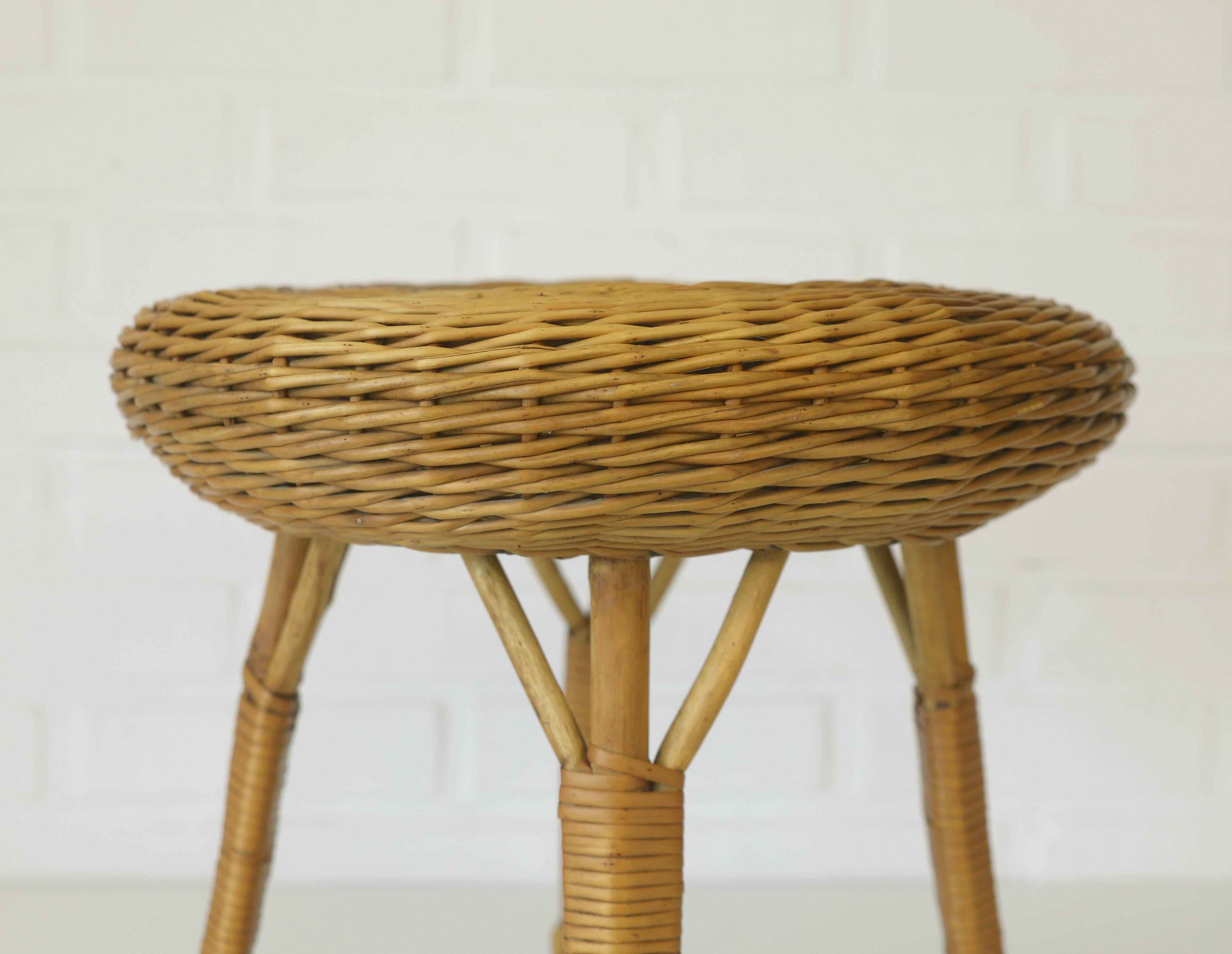 Vintage Rustic Stool / Ottoman Footstool / Mid Century Wicker Bench 1960's