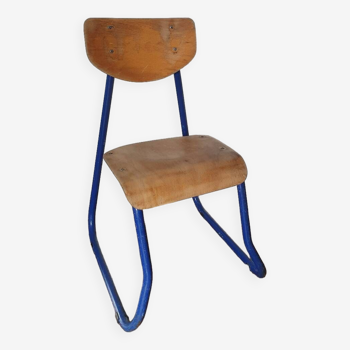 Chaise enfant en bois et métal bleu