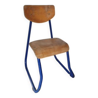 Chaise enfant en bois et métal bleu