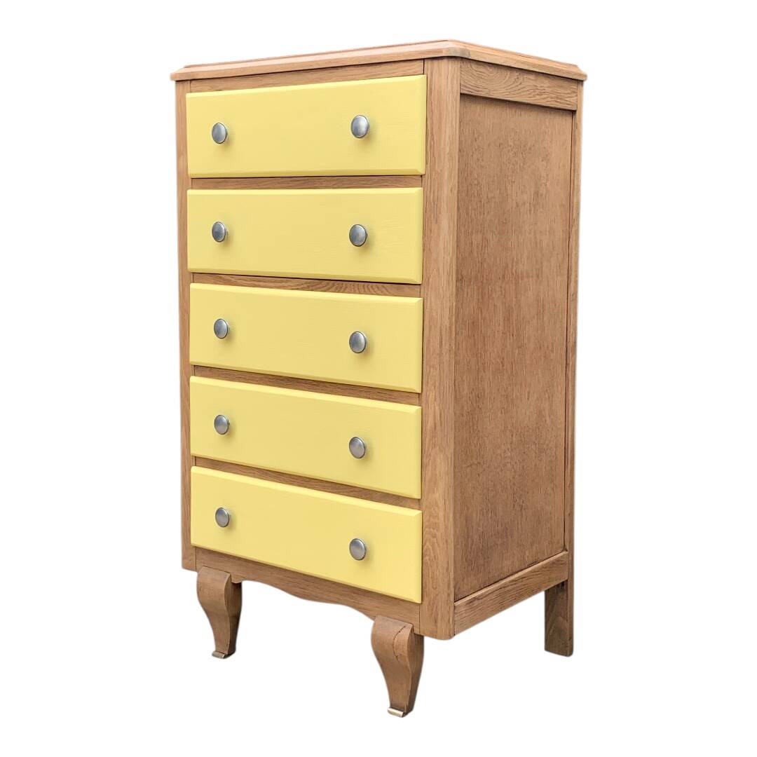 Art Deco chest of drawers in raw oak and yellow