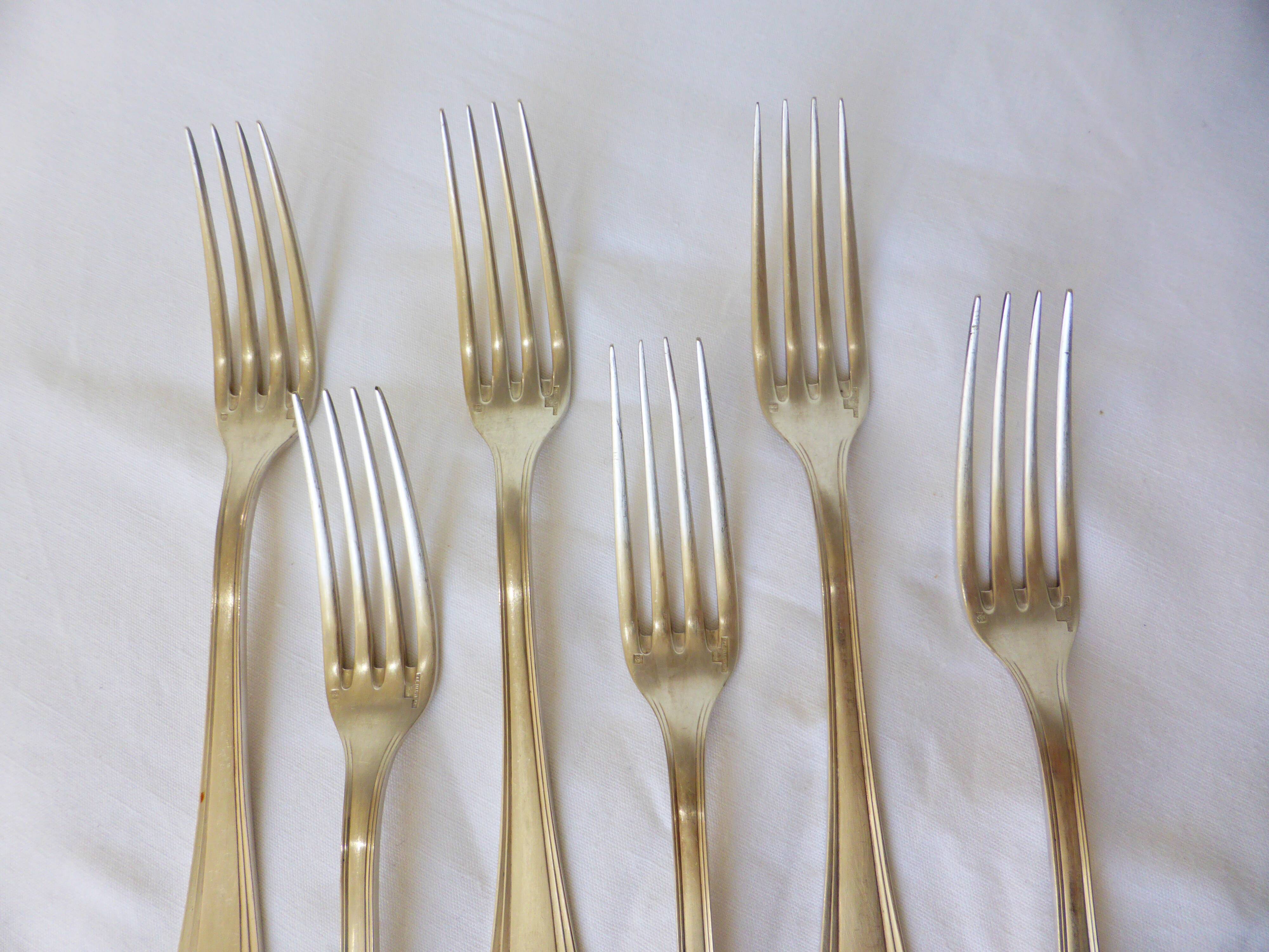 6 Christofle art deco style silver-plated forks