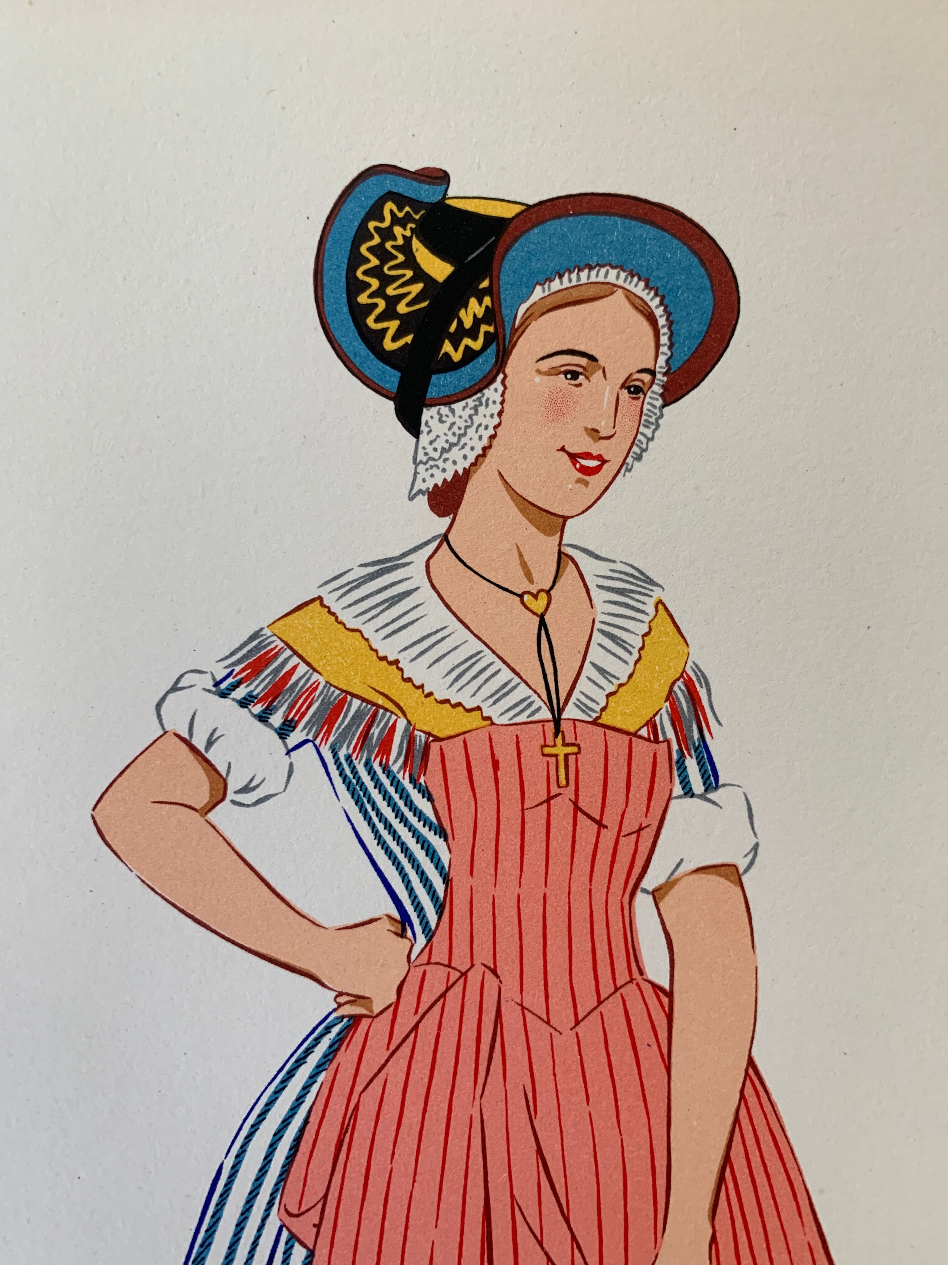 Lithograph national costumes - the Alsatian