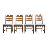 Set of 4 "Razorblade" high back chairs in oak & boucle, Henning Kjærnulf, 1960s