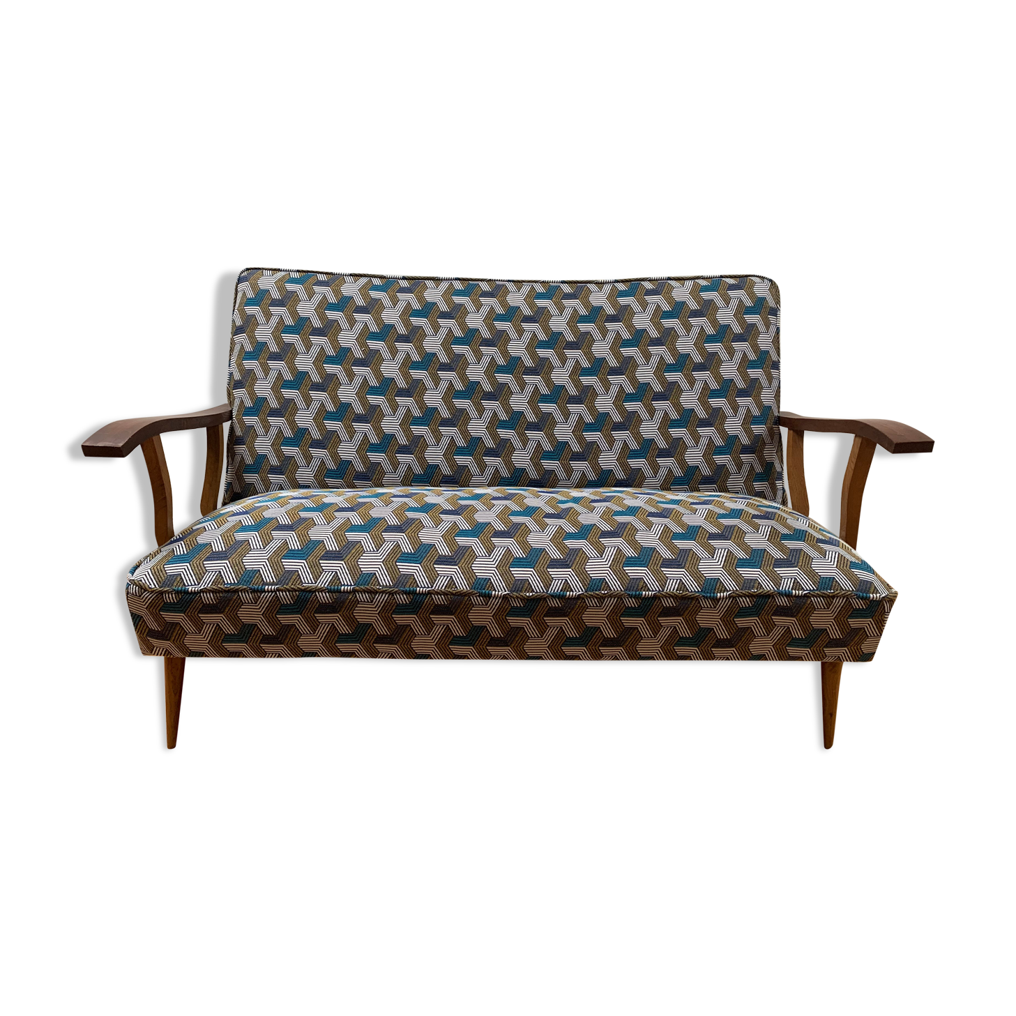 Banquette BAUMANN / Banc bois assise simili vintage - Ameublement