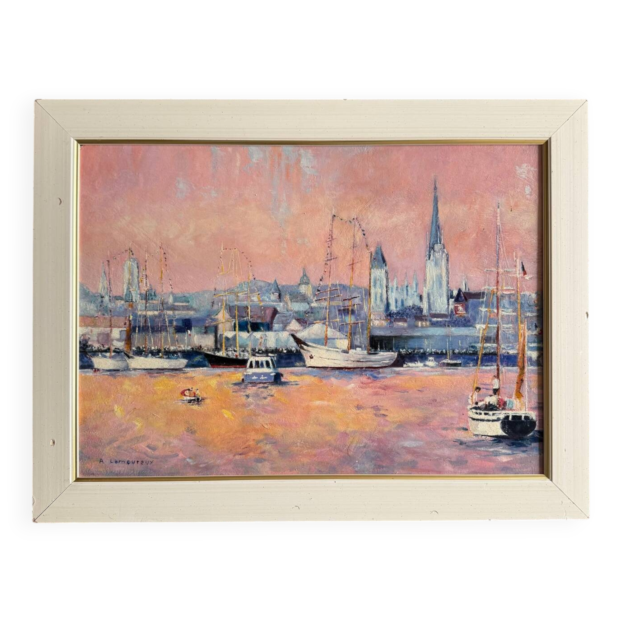 Tableau huile marine tons rosés