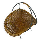 willow BASKET with black metal frame mid century 1950s fruit basket