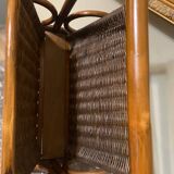 Wicker and brown wood magazine rack