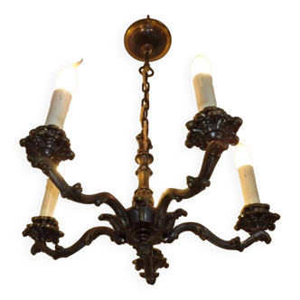 Lustre à 5 lumières en bronze antique français avec détails de feuilles 4639