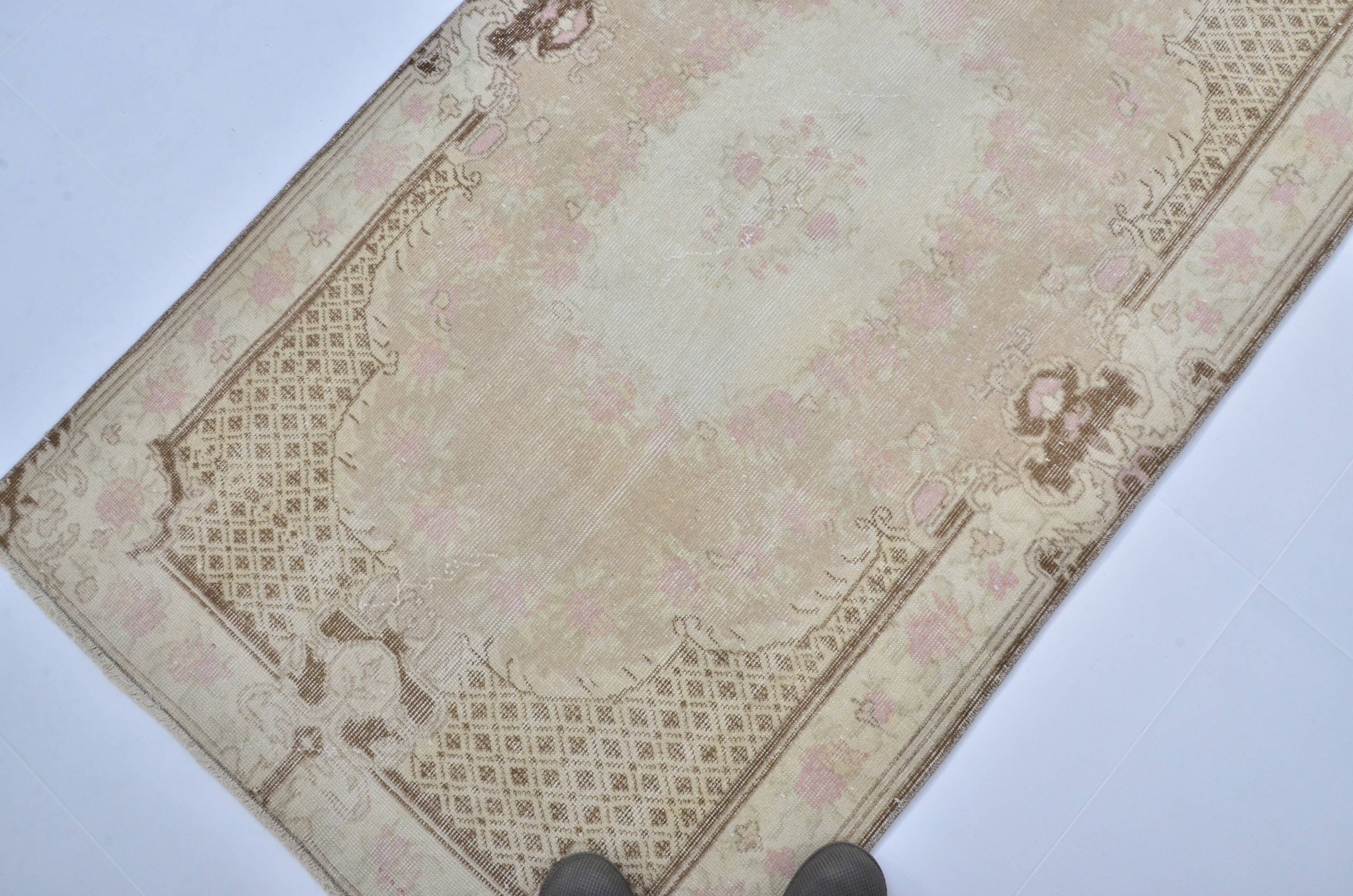 Tapis Oushak vintage aux couleurs douces, référence 3298