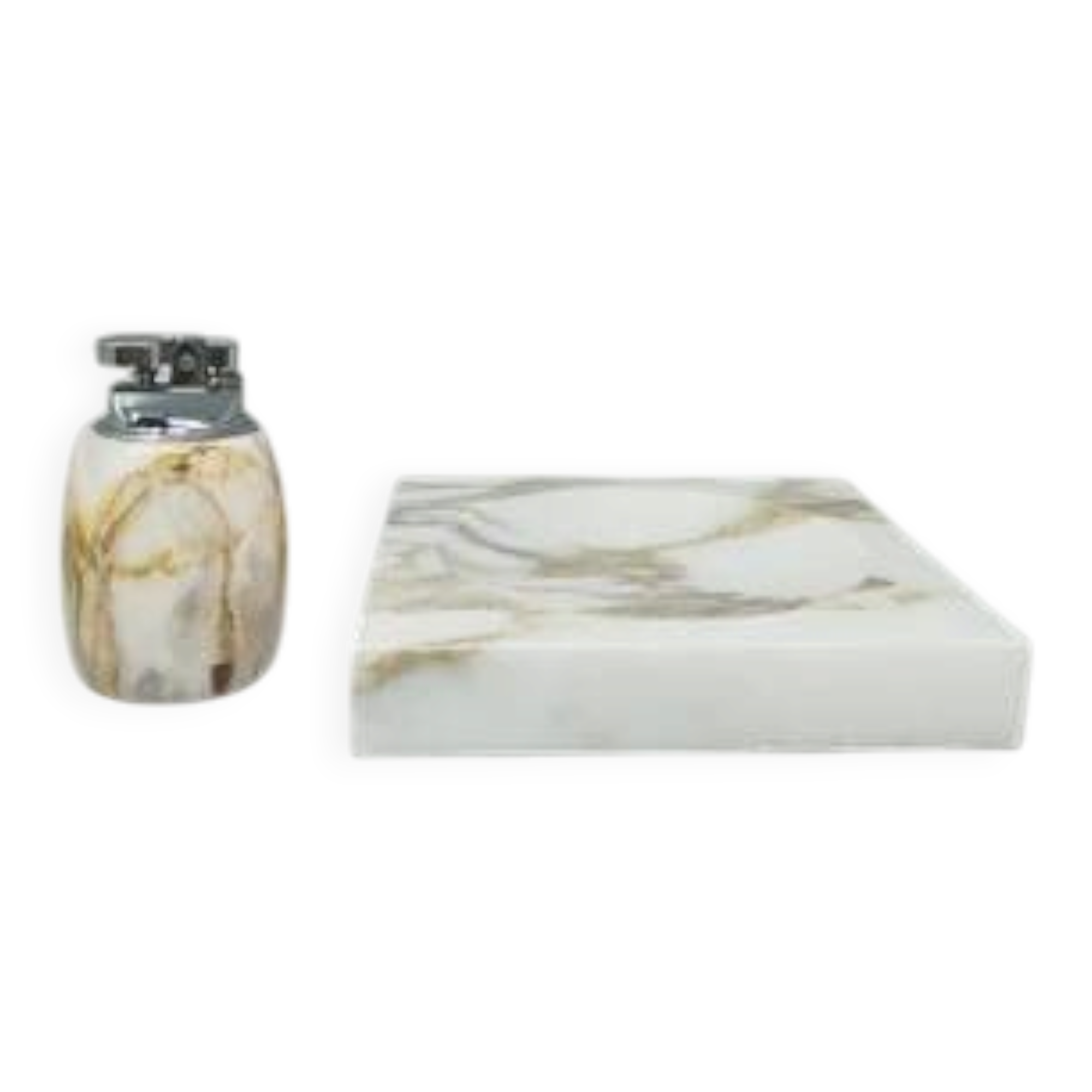 1960s mid-century modern Italian onyx smoking set with table lighter & ashtray