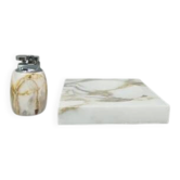 1960s mid-century modern Italian onyx smoking set with table lighter & ashtray