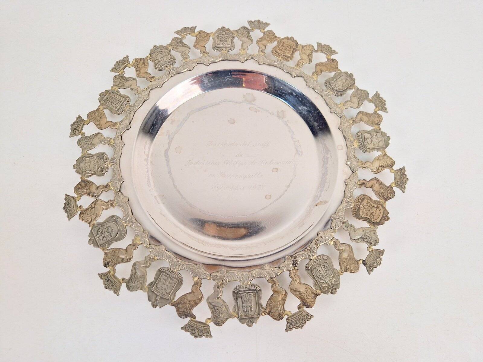 900 Pure Silver Platter from Florentina, Bogota, Colombia, 1970s