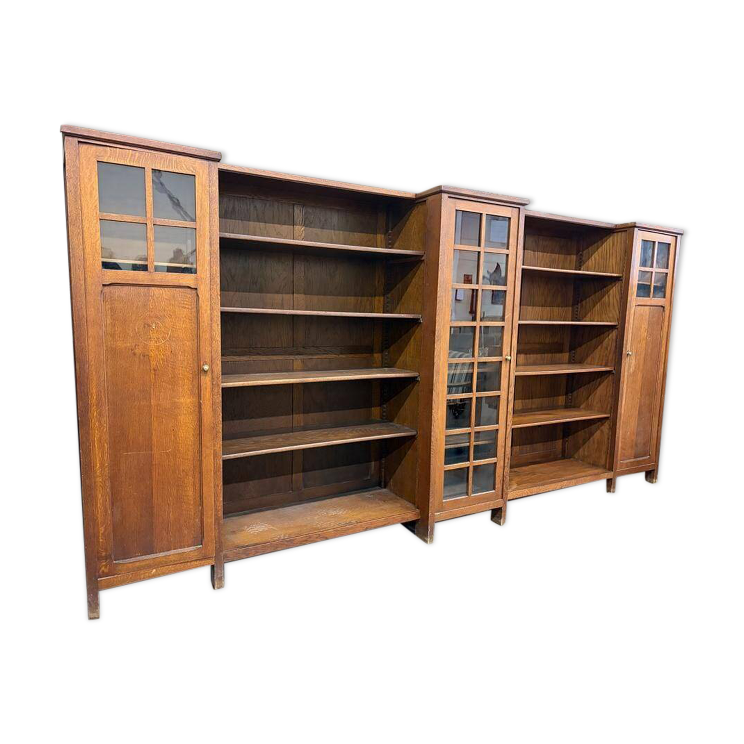 XL vintage wall unit in wood / bookshelf / cabinet (3.4m!)