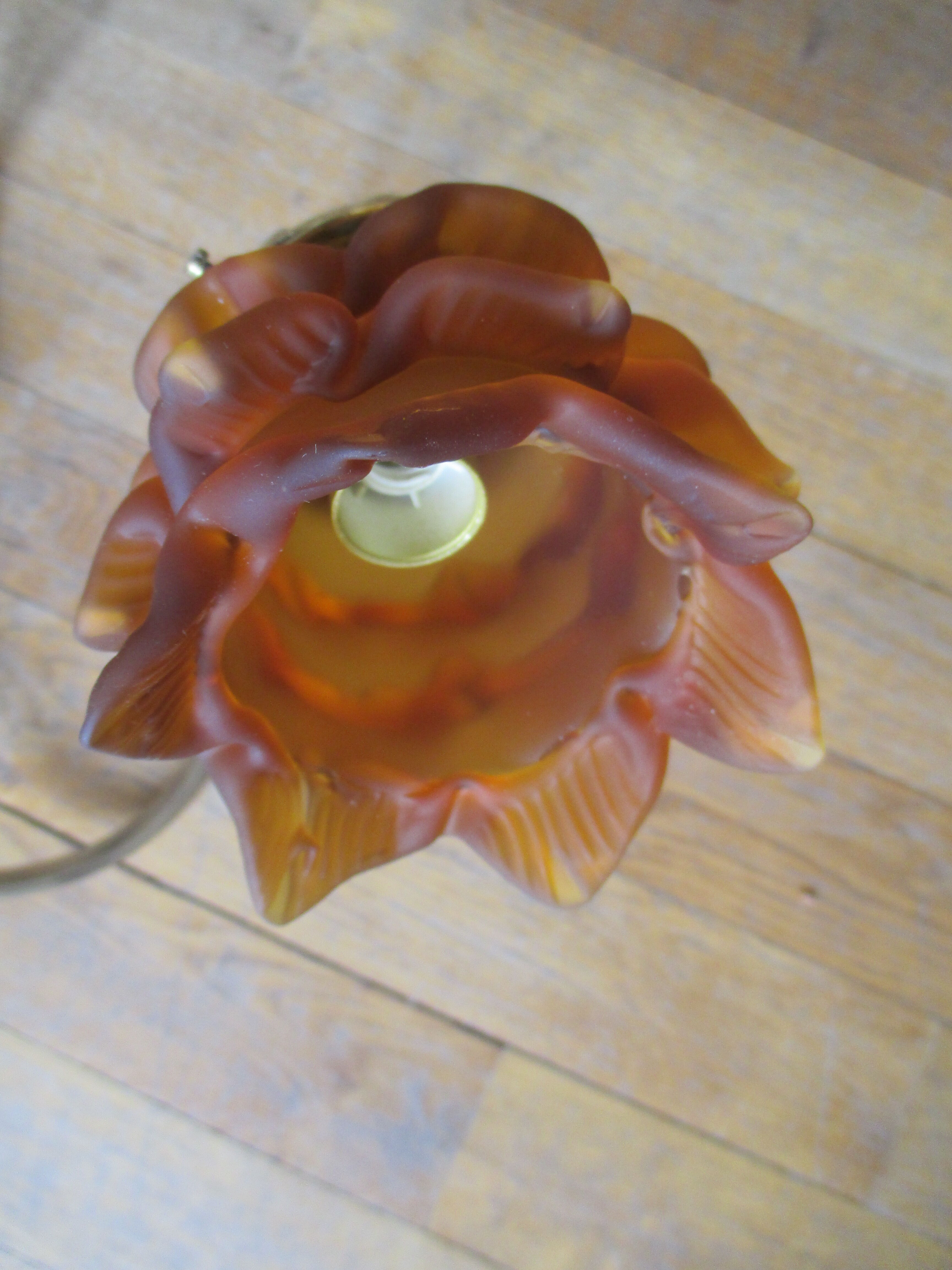 2 brass appliques leaves flowers tulip glass paste