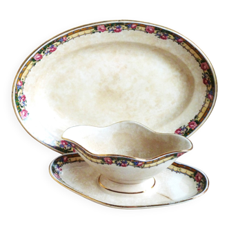 Ancien plat /légumier de table avec saucière, vaisselle vintage début 20e