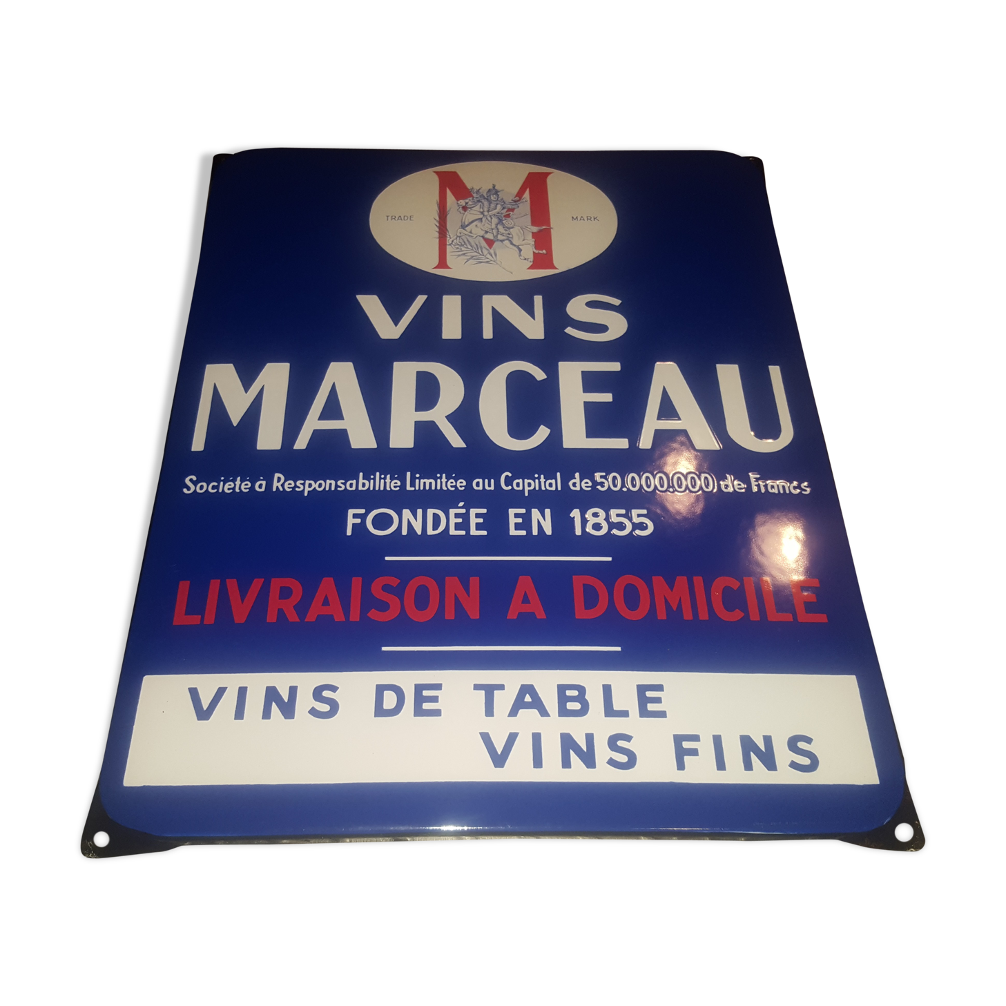 Authentic advertising enamel plate Wines Marceau 50'S (Alsatian enamel)