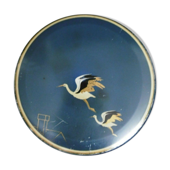 Old advertising metal box decor vintage stork