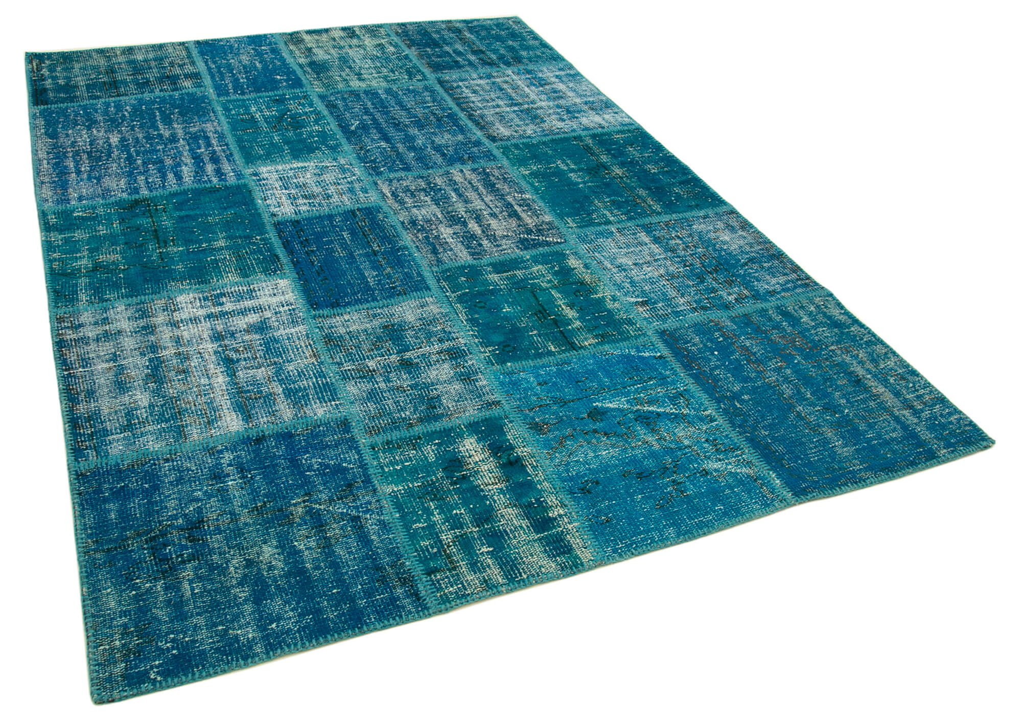 Handmade Oriental Contemporary 174 cm x 243 cm Turquoise Patchwork Carpet