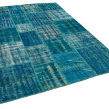 Handmade Oriental Contemporary 174 cm x 243 cm Turquoise Patchwork Carpet