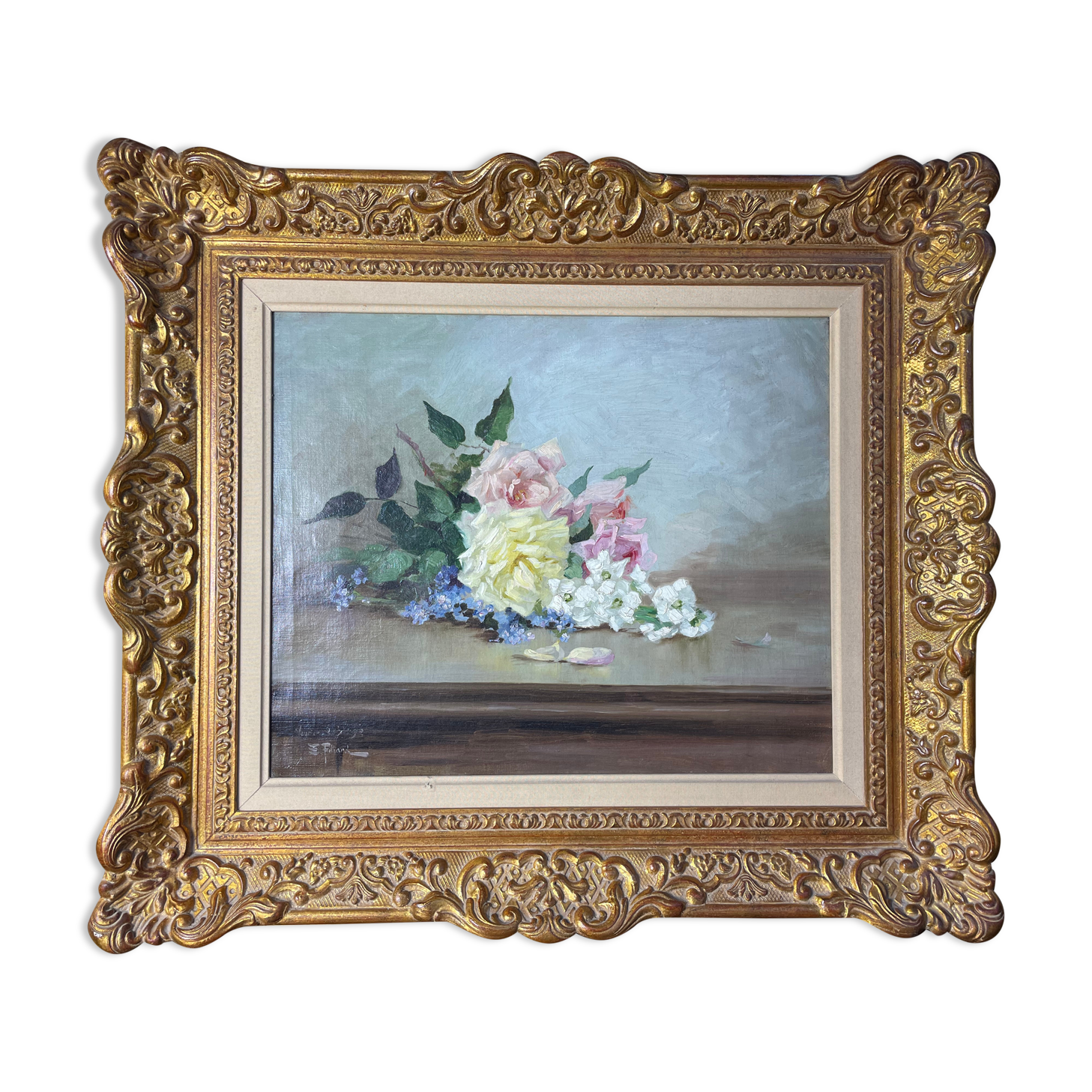 Oil follows canvas "Bouquet of roses" Ernest Filliard (1868-1933)