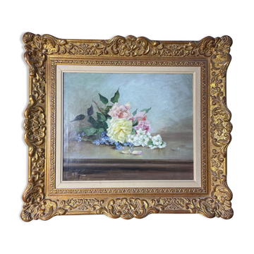 Oil follows canvas "Bouquet of roses" Ernest Filliard (1868-1933)