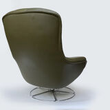 Swivel armchair in olive green leather 1970s