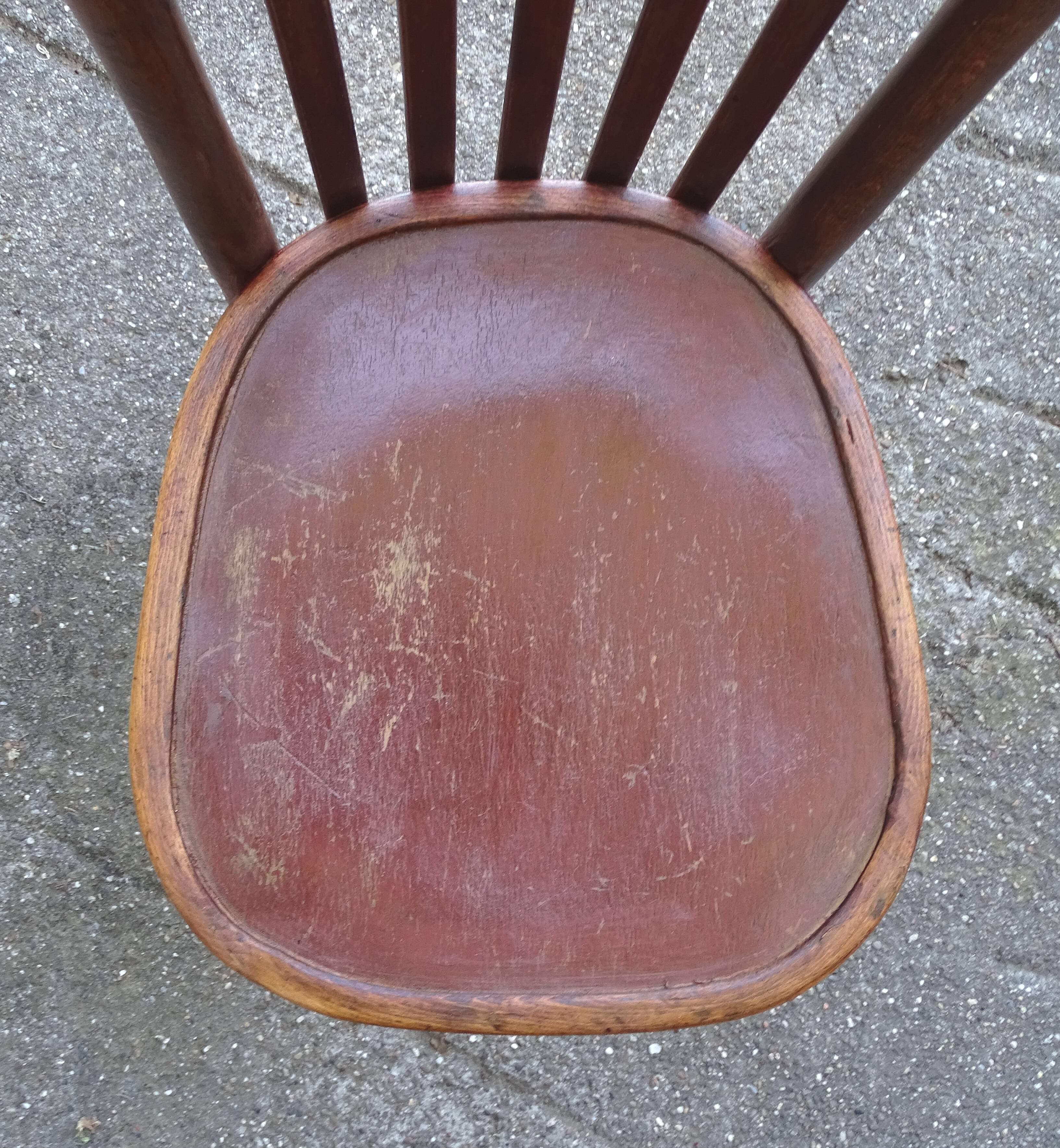 Set of 4 bistro chairs, wooden seats 1925