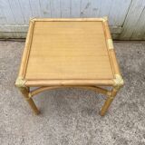 Rattan end table with 1 shelf in vintage oak veneer from the 80s Maugrion