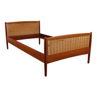 Vintage Teak Rattan Bed Danish Hygge Mid Century 60er