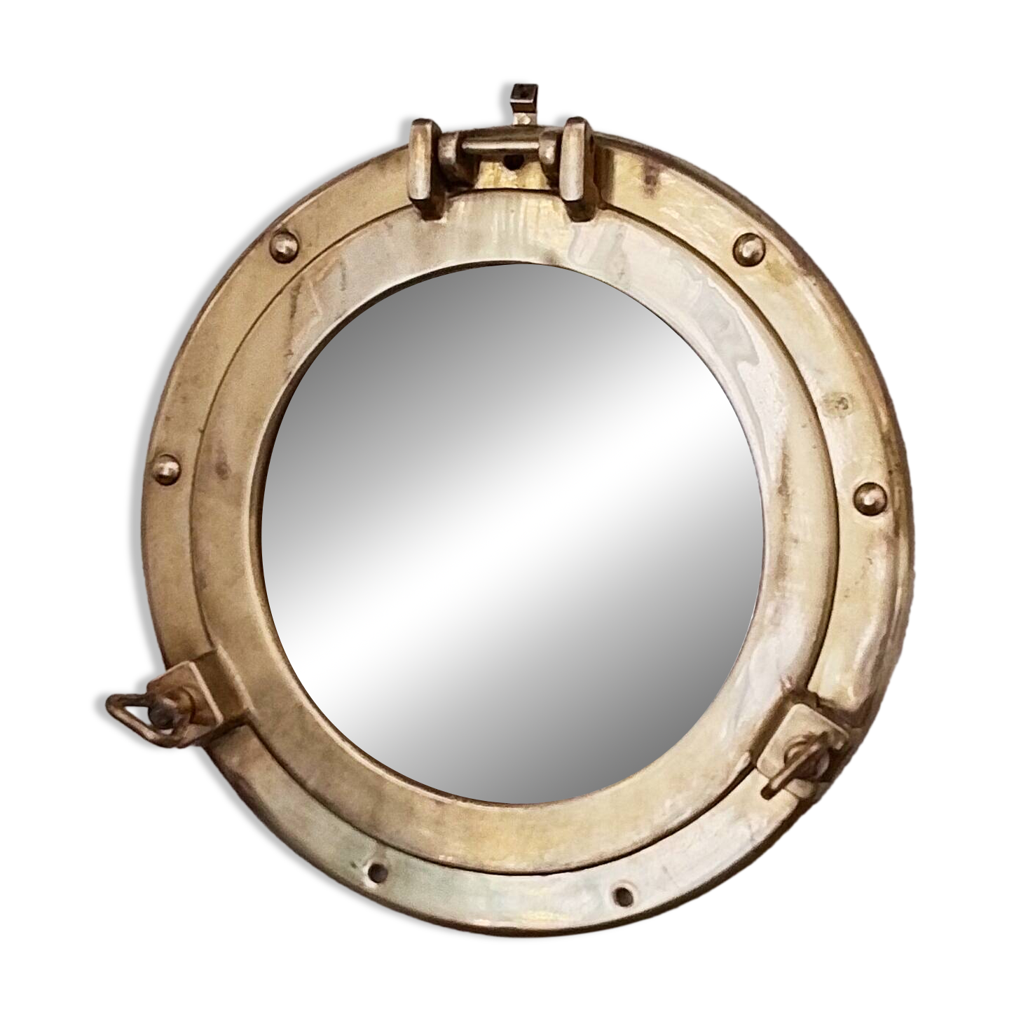 Porthole mirror in gilded brass, marine mirror