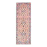 Tapis couloir vintage turc Oushak fait main en laine et coton rose des années 1970 103x302