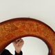 Vintage oval mirror in wood and leather from the 70s/80s 36.5*29.5