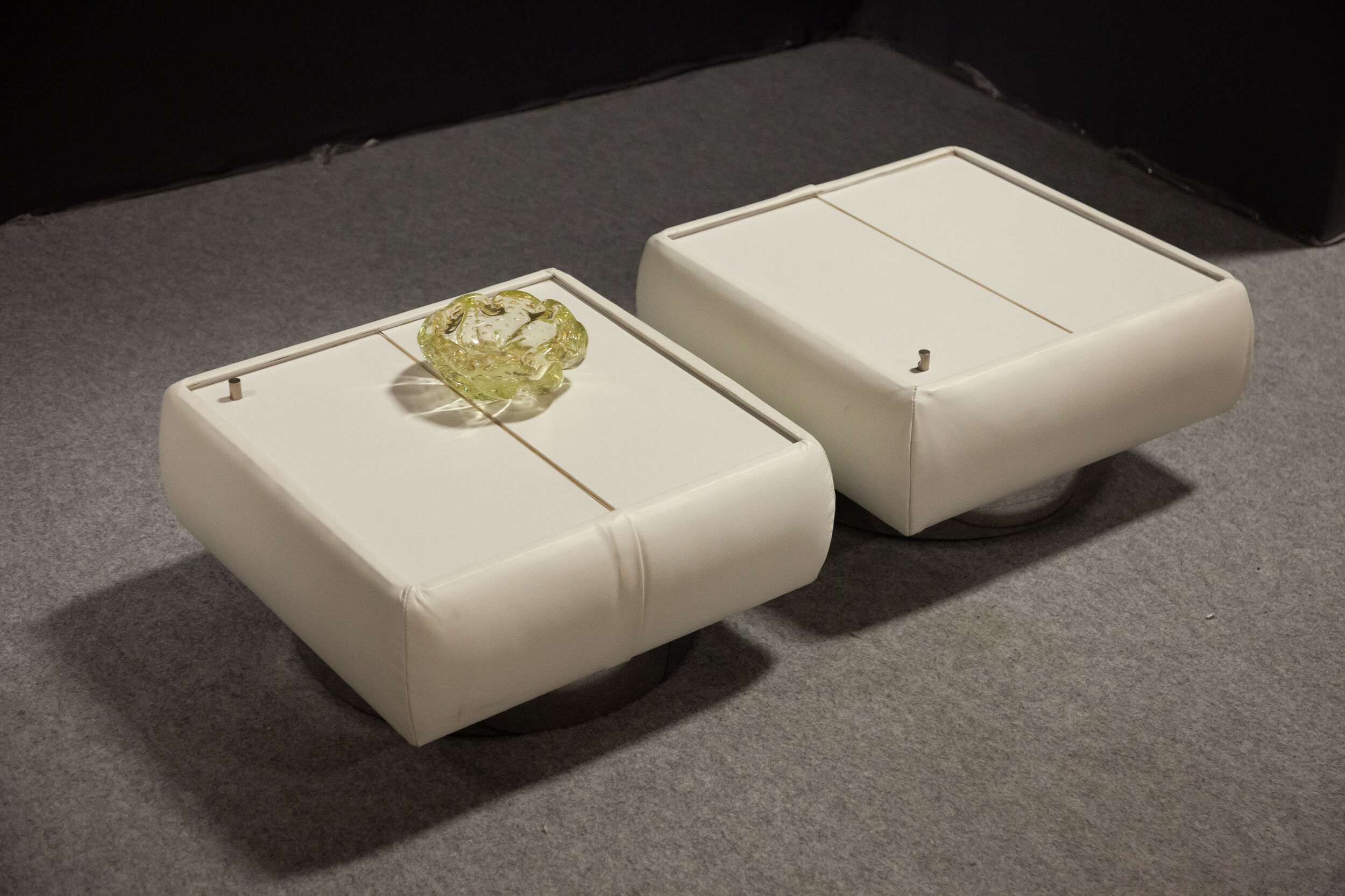 Pair of 70s white leather bedsides