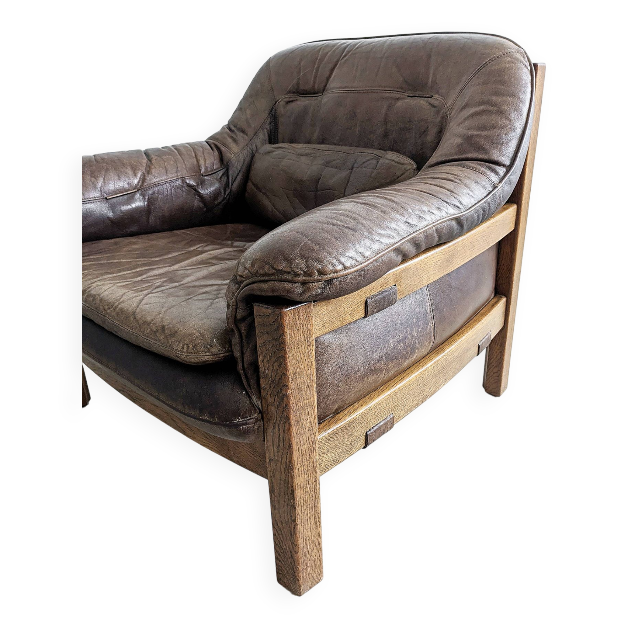 Brutalist Set of Leather Sofa & Loungechair by Hain & Thome 1970's