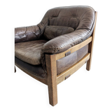 Ensemble brutaliste de canapé et chaise longue en cuir par Hain & Thome 1970