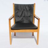 Fauteuil, modèle 1788, en cuir noir conçu par Hans J. Wegner