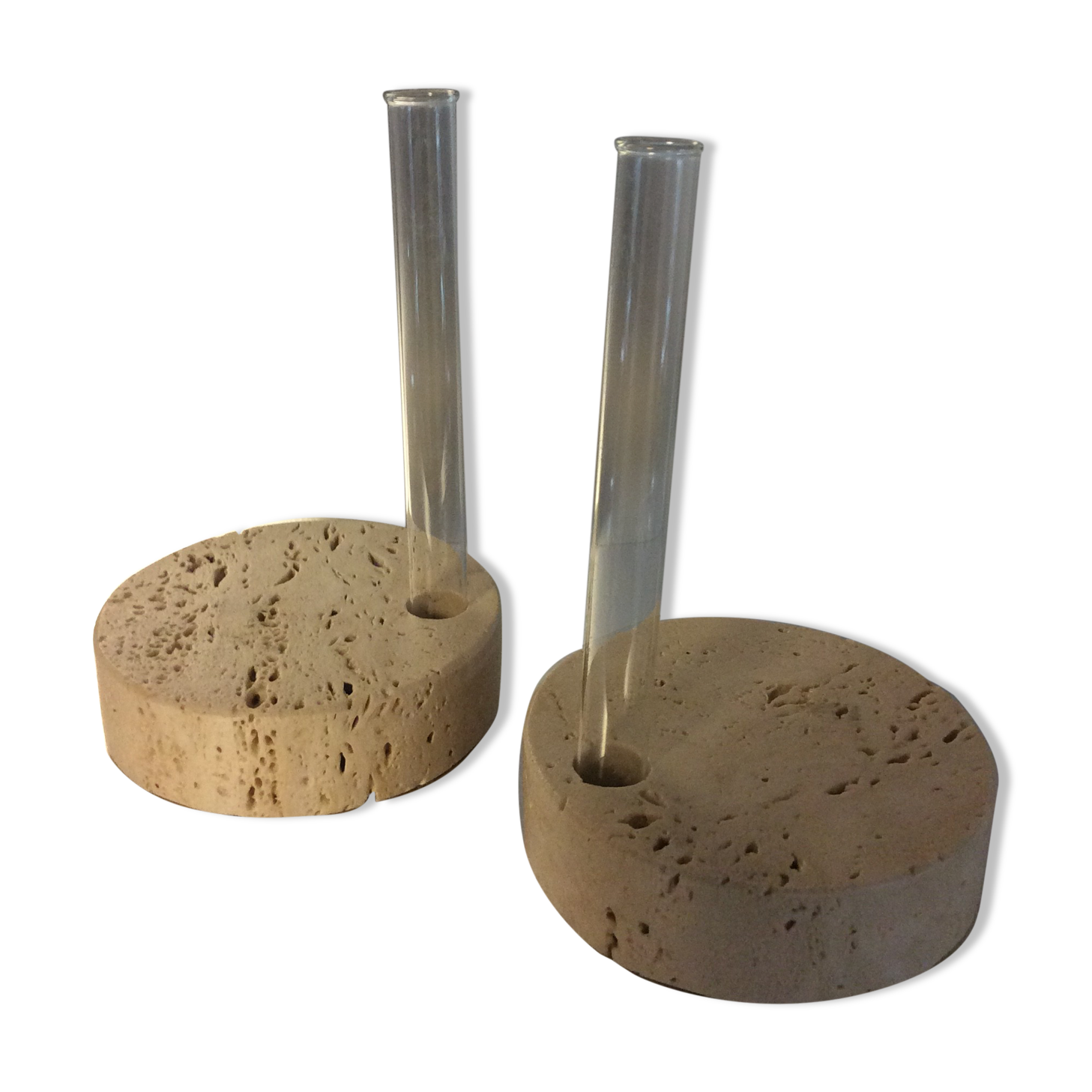 Pair of travertine soliflore from the 70s