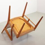 Cees Braakman Dutch Design Wooden Ladder Arm Chairs & Caramel Bouclé Fabric