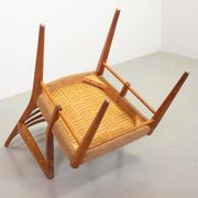 Cees Braakman Dutch Design Wooden Ladder Arm Chairs & Caramel Bouclé Fabric